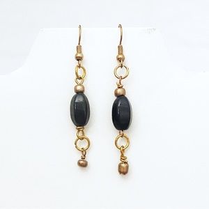 Earrings Black Oval and Gold Dangle Minimalist Office Business Work